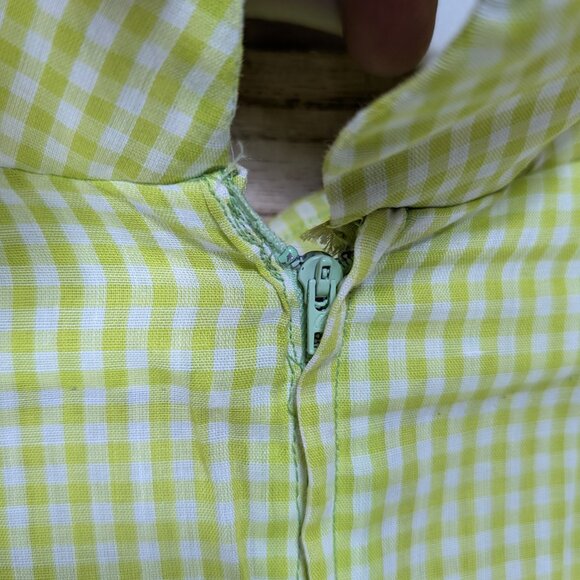 VINTAGE HOMEMADE Green Gingham Maxi Dress with Lace Detail - Picture 9 of 9